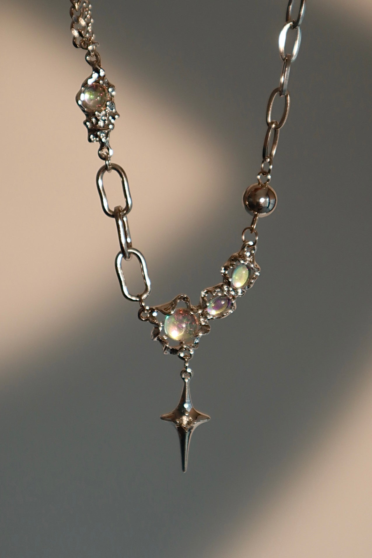 Platinum Plated Opal Star Necklace