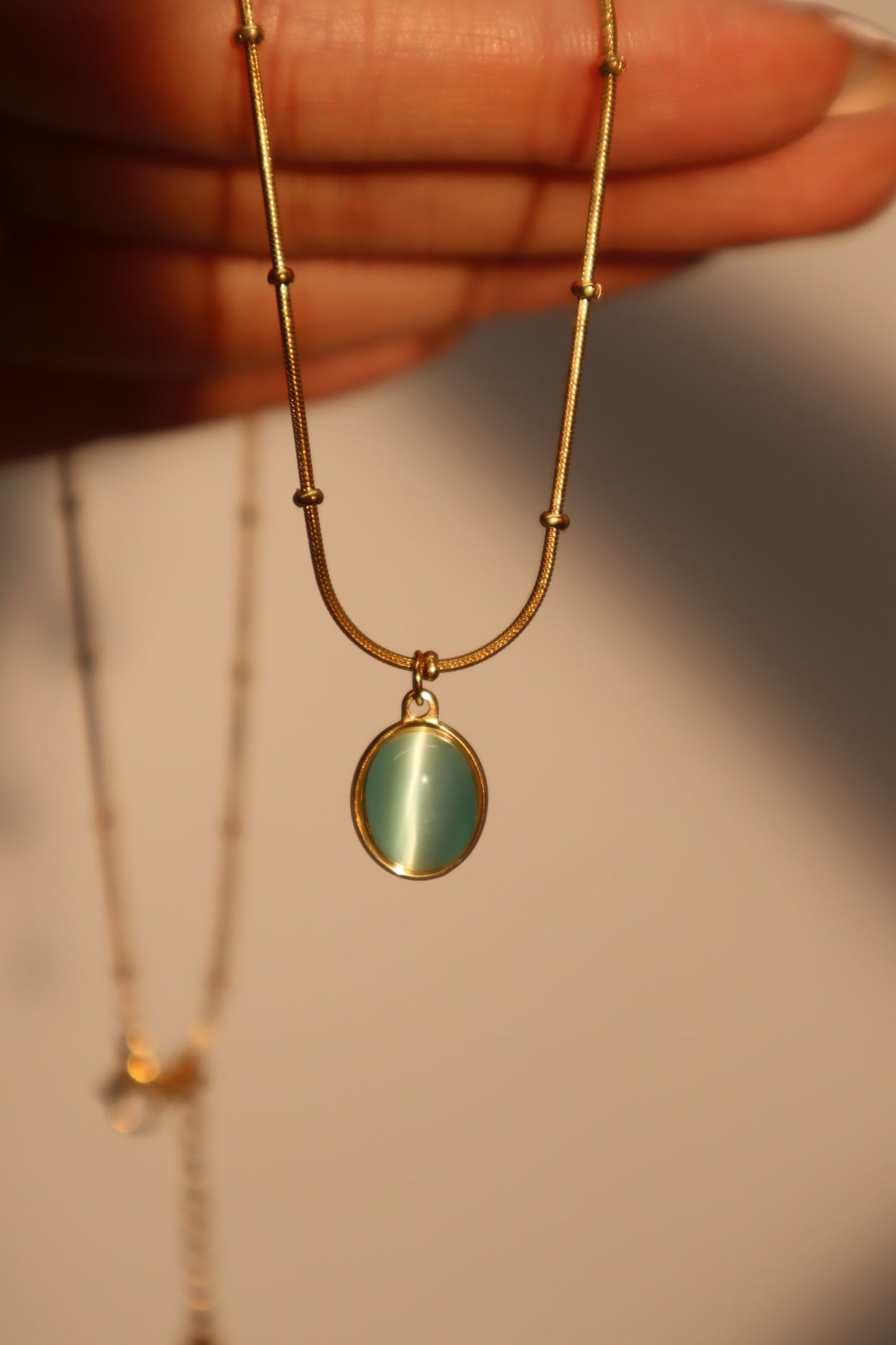 18K Gold Stainless Steel Green Opal Pendant Necklace