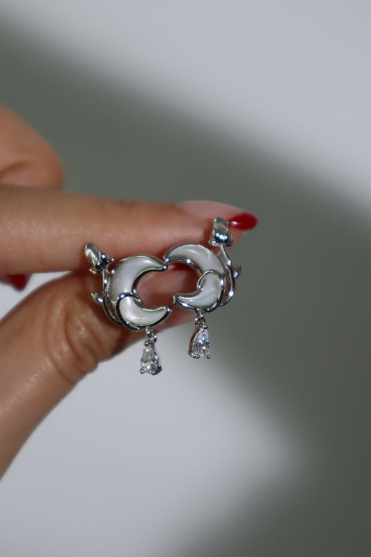 Platinum Plated Moon Star Earrings