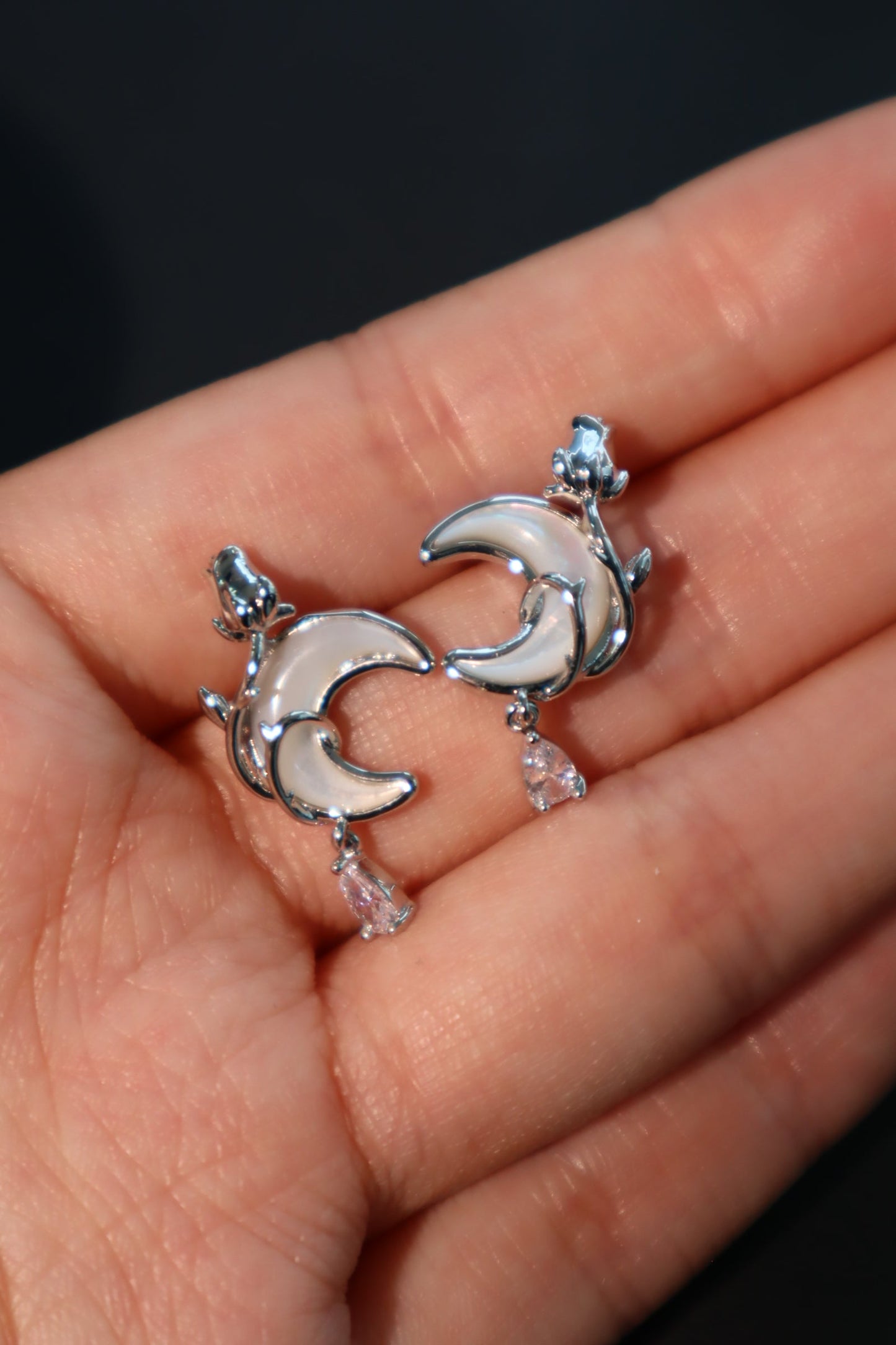 Platinum Plated Moon Star Earrings