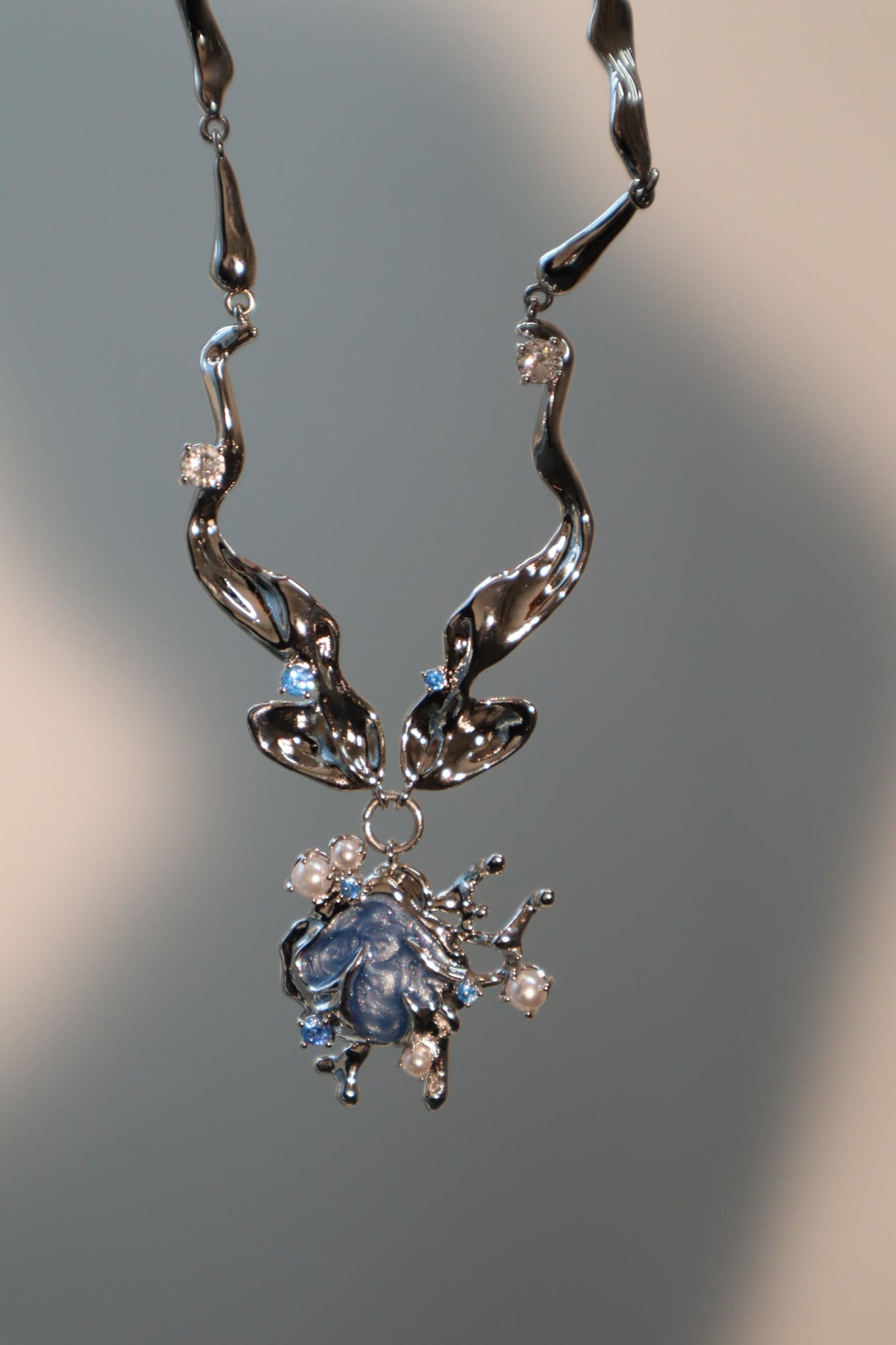 Platinum Plated Blue Shell Necklace