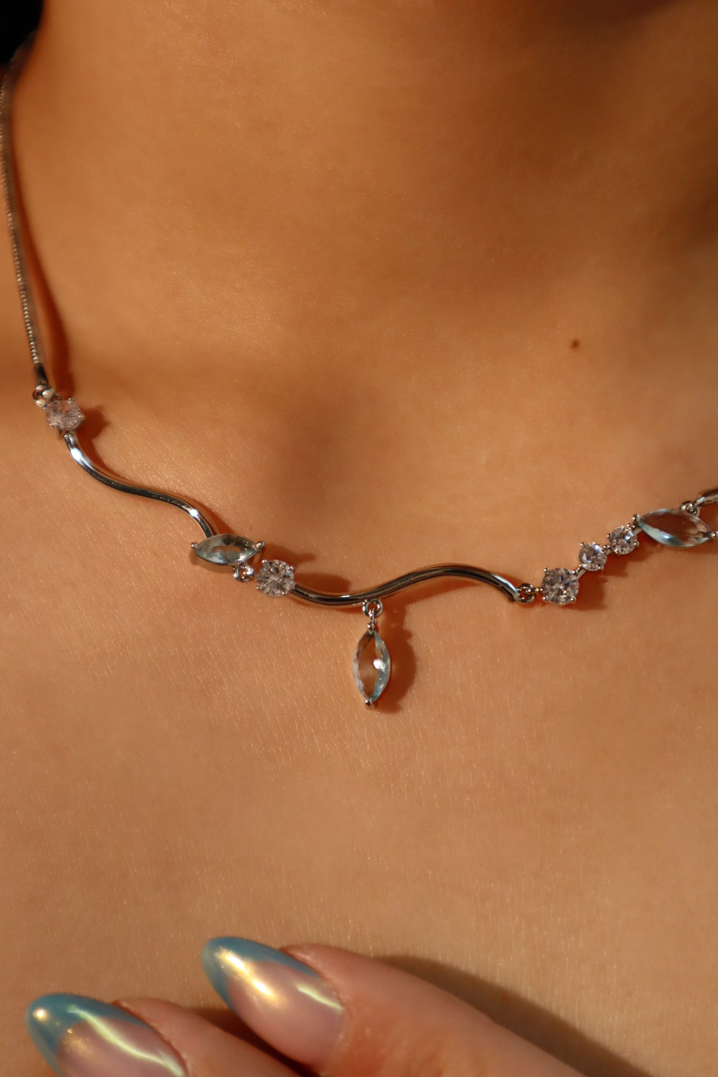 Platinum plated Blue Gem Diamonds Necklace