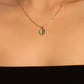 18K Gold Stainless Steel Green Opal Pendant Necklace