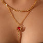 18K Real Gold Plated Red Rose Layer Necklace