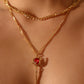 18K Real Gold Plated Red Rose Layer Necklace