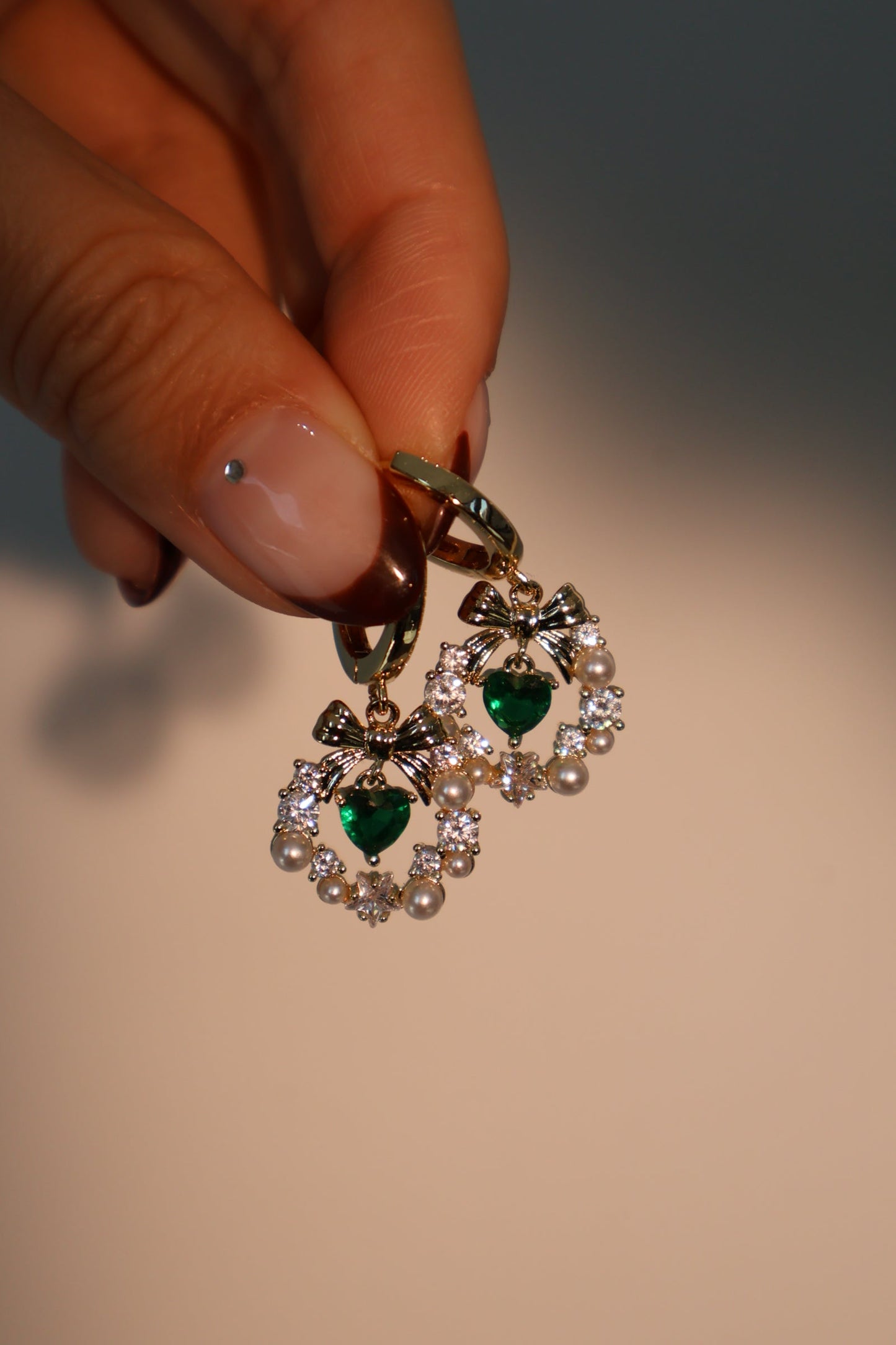 14K Real Gold Plated Green Gem Wreath Earrings