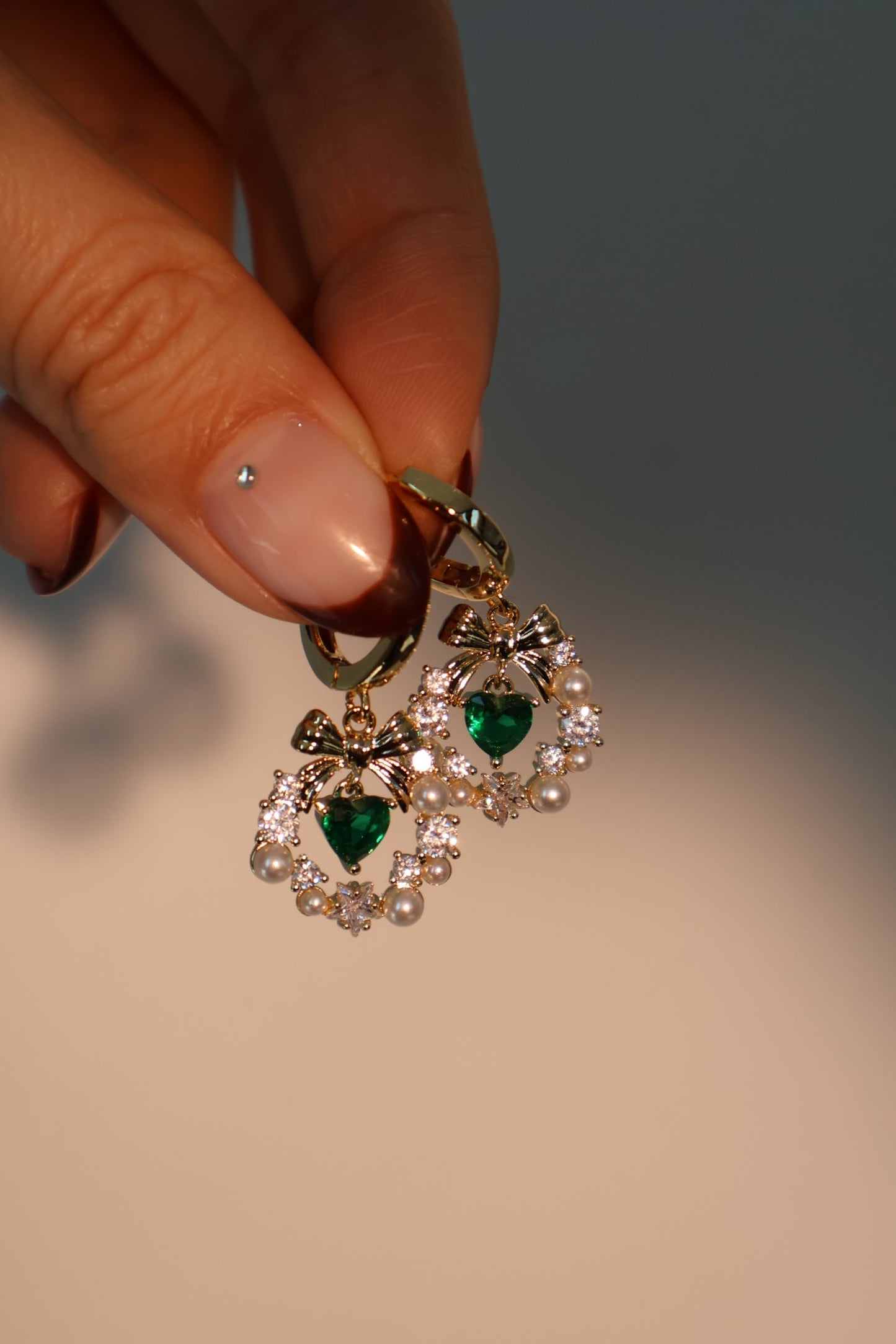 14K Real Gold Plated Green Gem Wreath Earrings