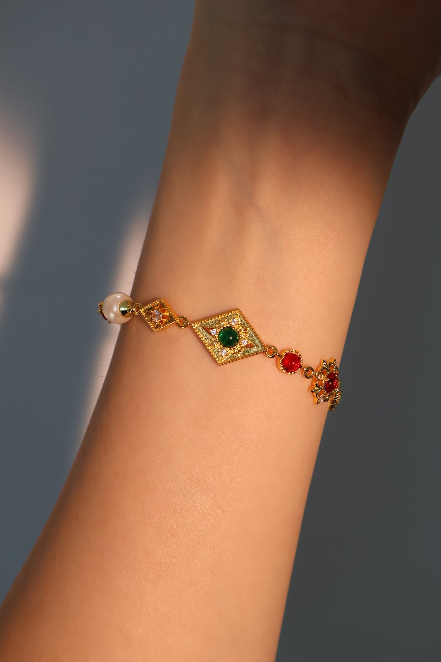 18K Real Gold Plated Natural Agate Pearl Star Bracelet