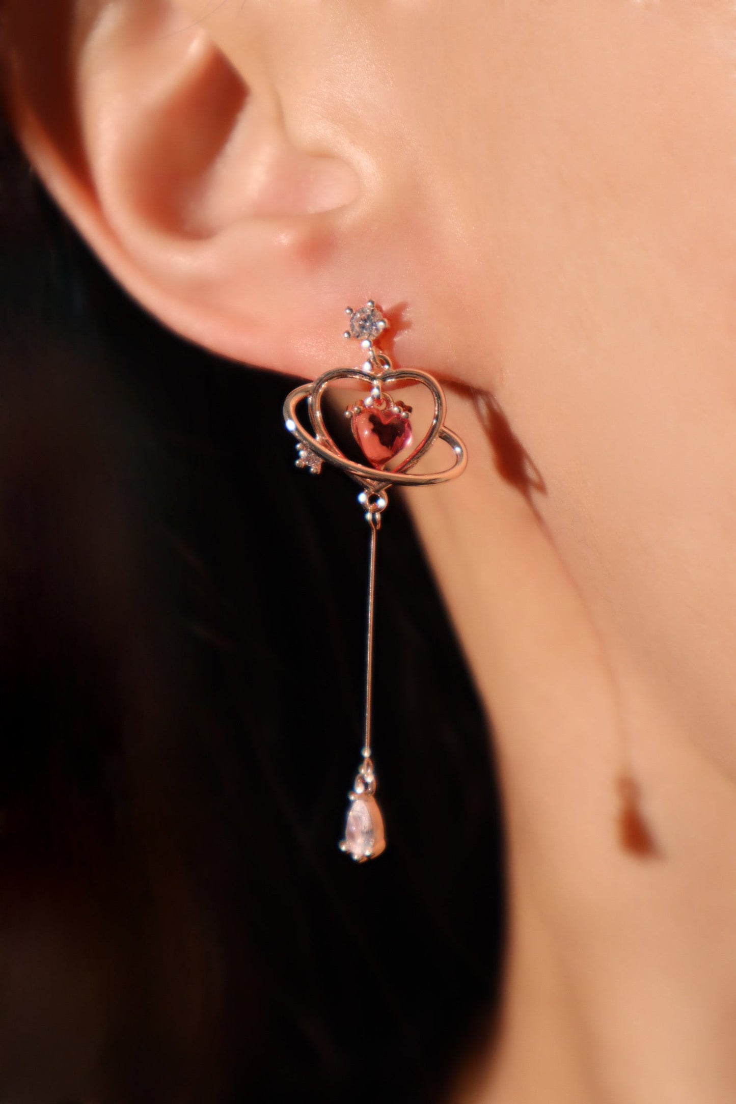 Rose Gold Plated Pink Gem Heart Earrings