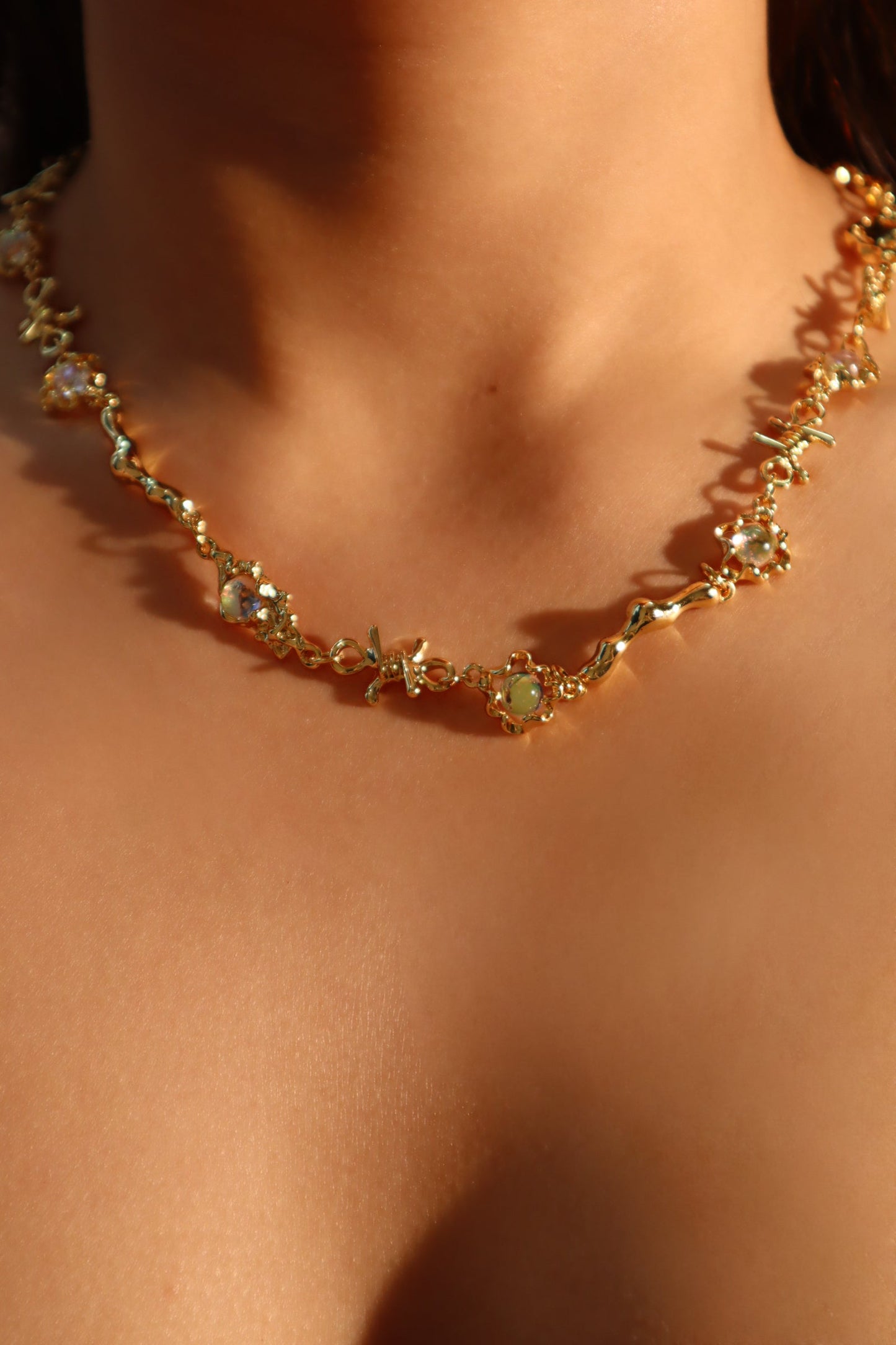 18K Real Gold Plated Multi Opal Twist Necklace