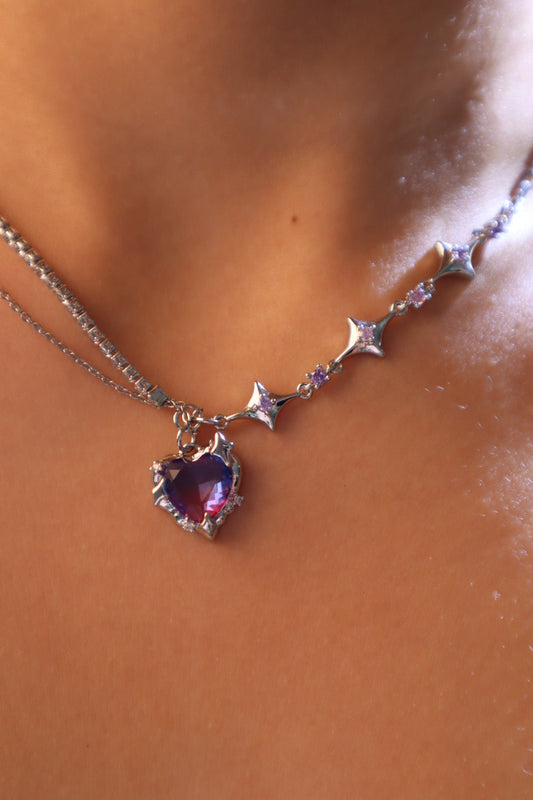 Platinum Plated Gradient Heart Necklace