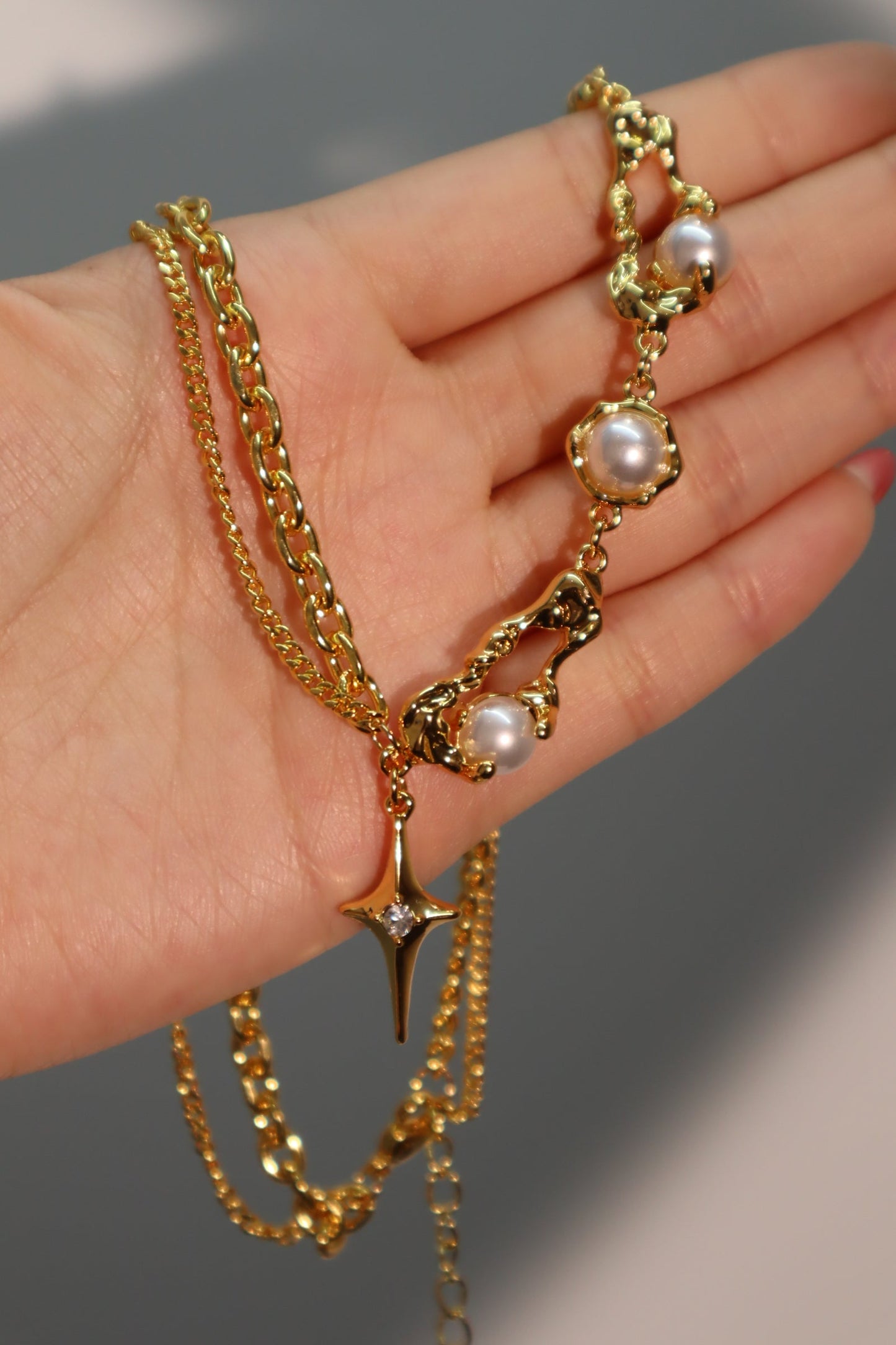 18K Real Gold Plated Pearl Star Necklace