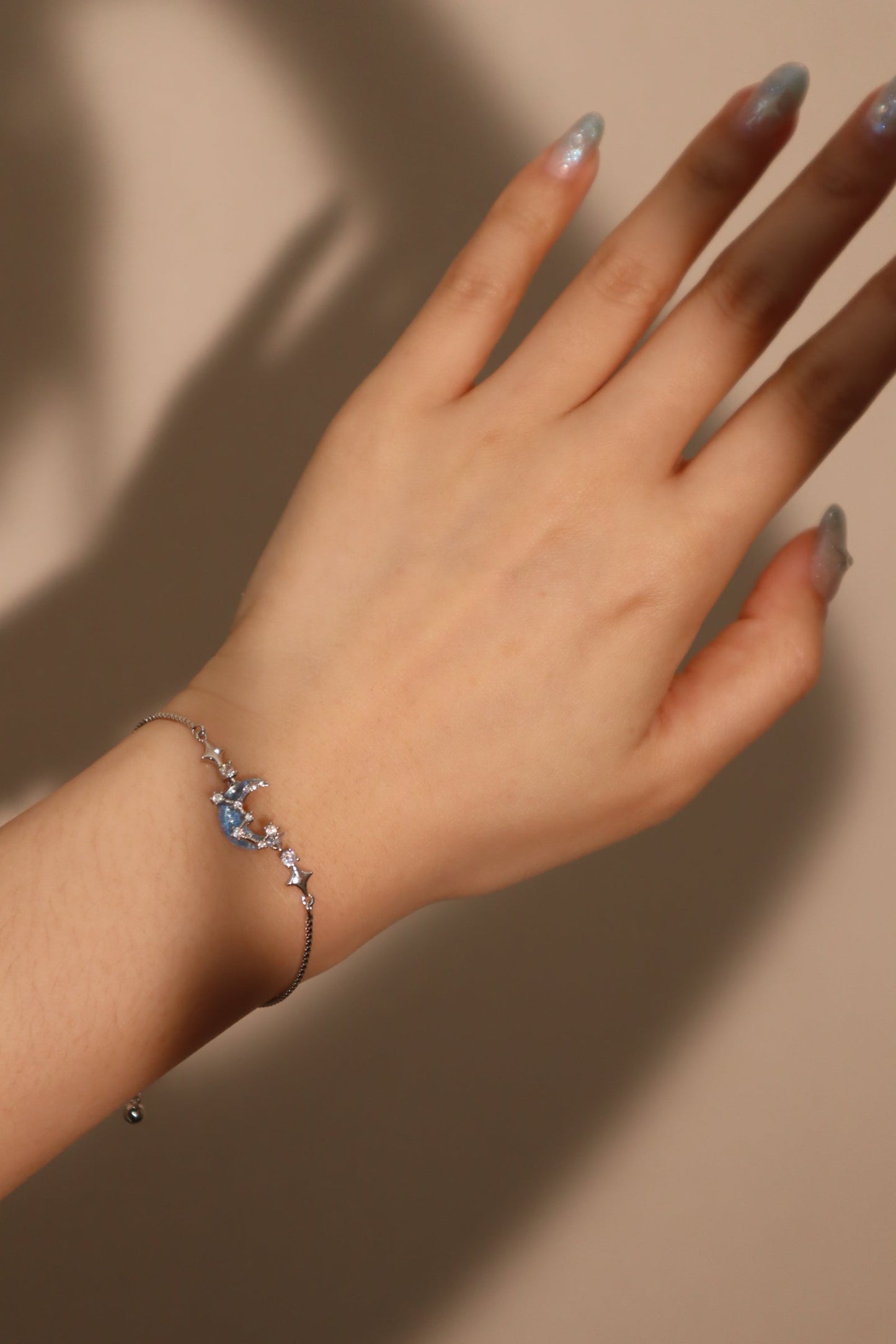 Platinum Plated Moonstone Moon Star Bracelet