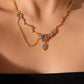 18K Real Gold Plated Deep Blue Moonstone Dangle Necklace