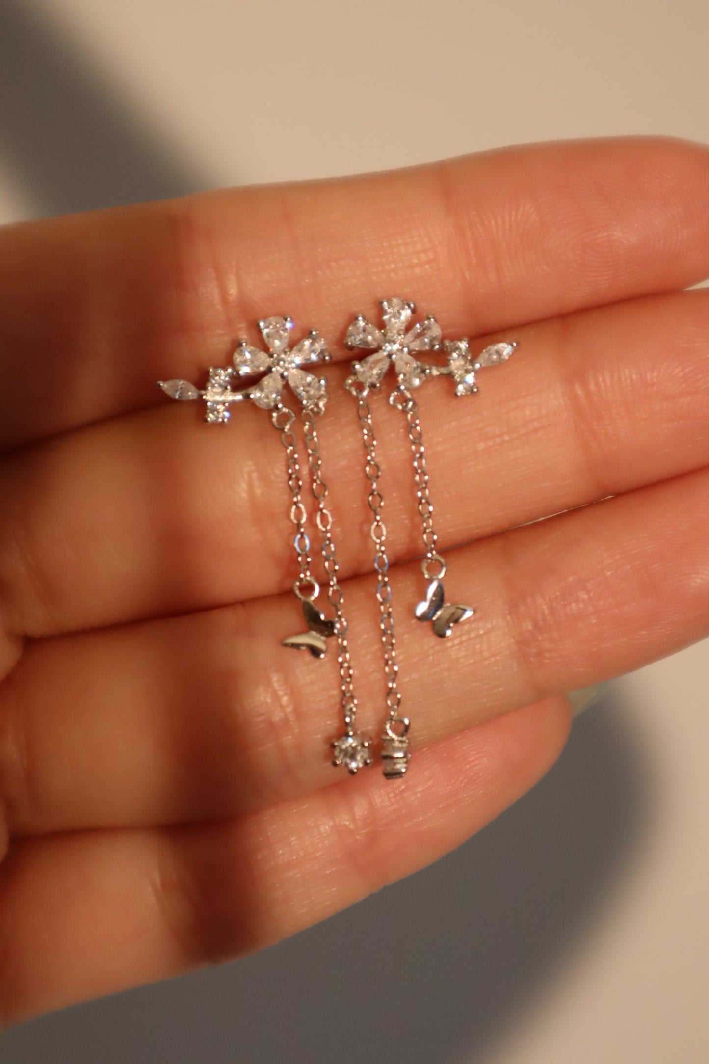 925 Sterling Silver Diamond Flake Dangle Earrings