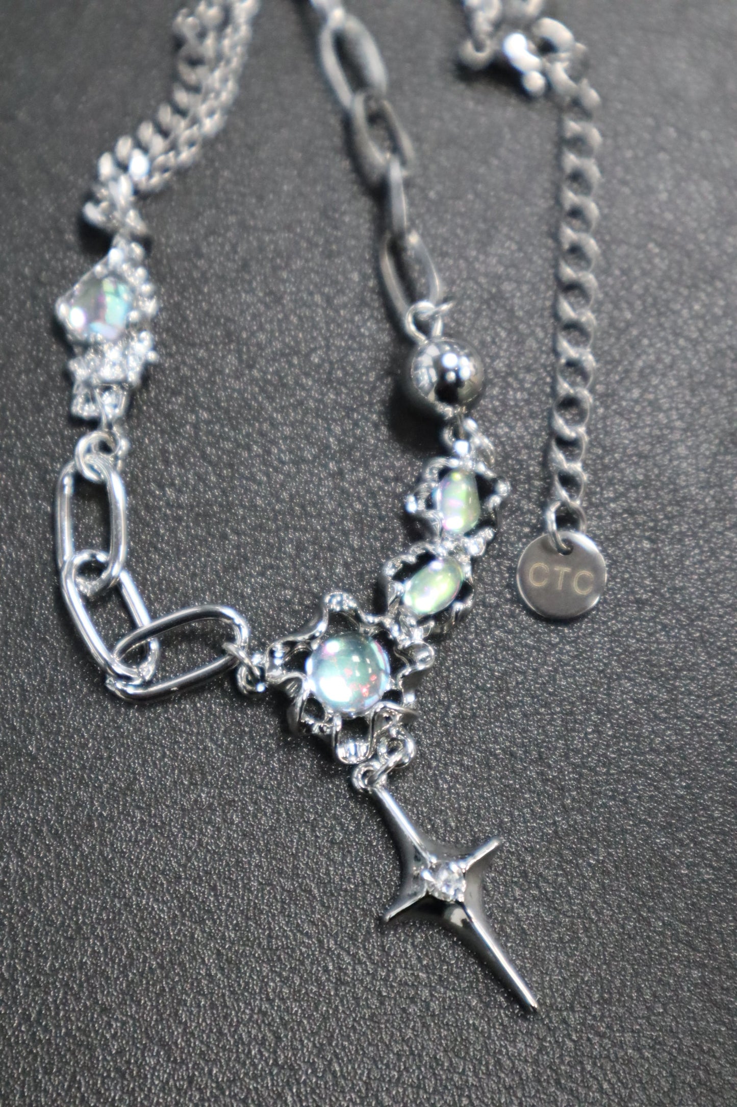 Platinum Plated Opal Star Necklace