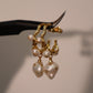 18K Real Gold Foil Pearl Hoop Earrings