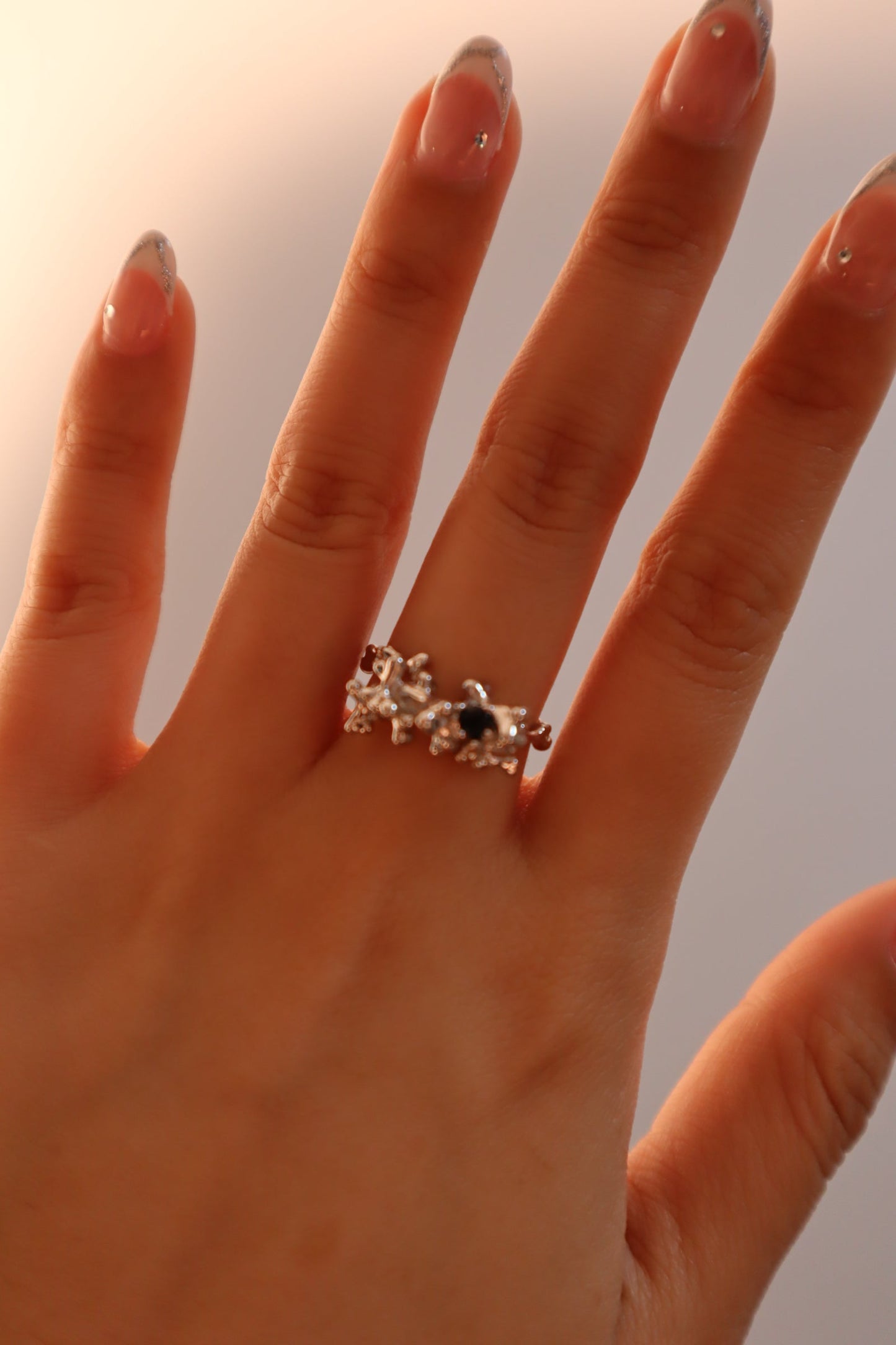 Black Gem Blossom Ring