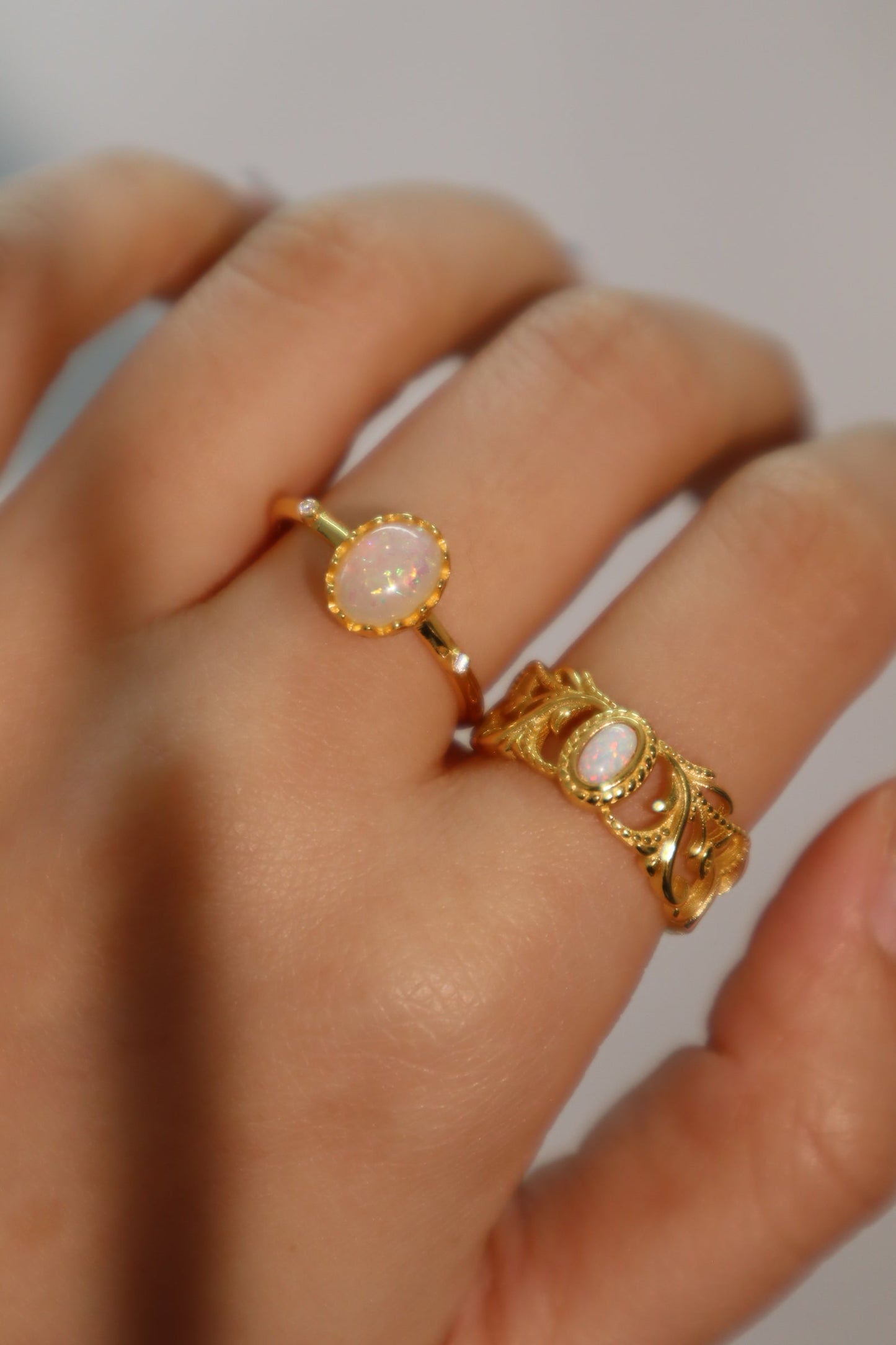 24K Gold Vermeil White Opal Crown Ring