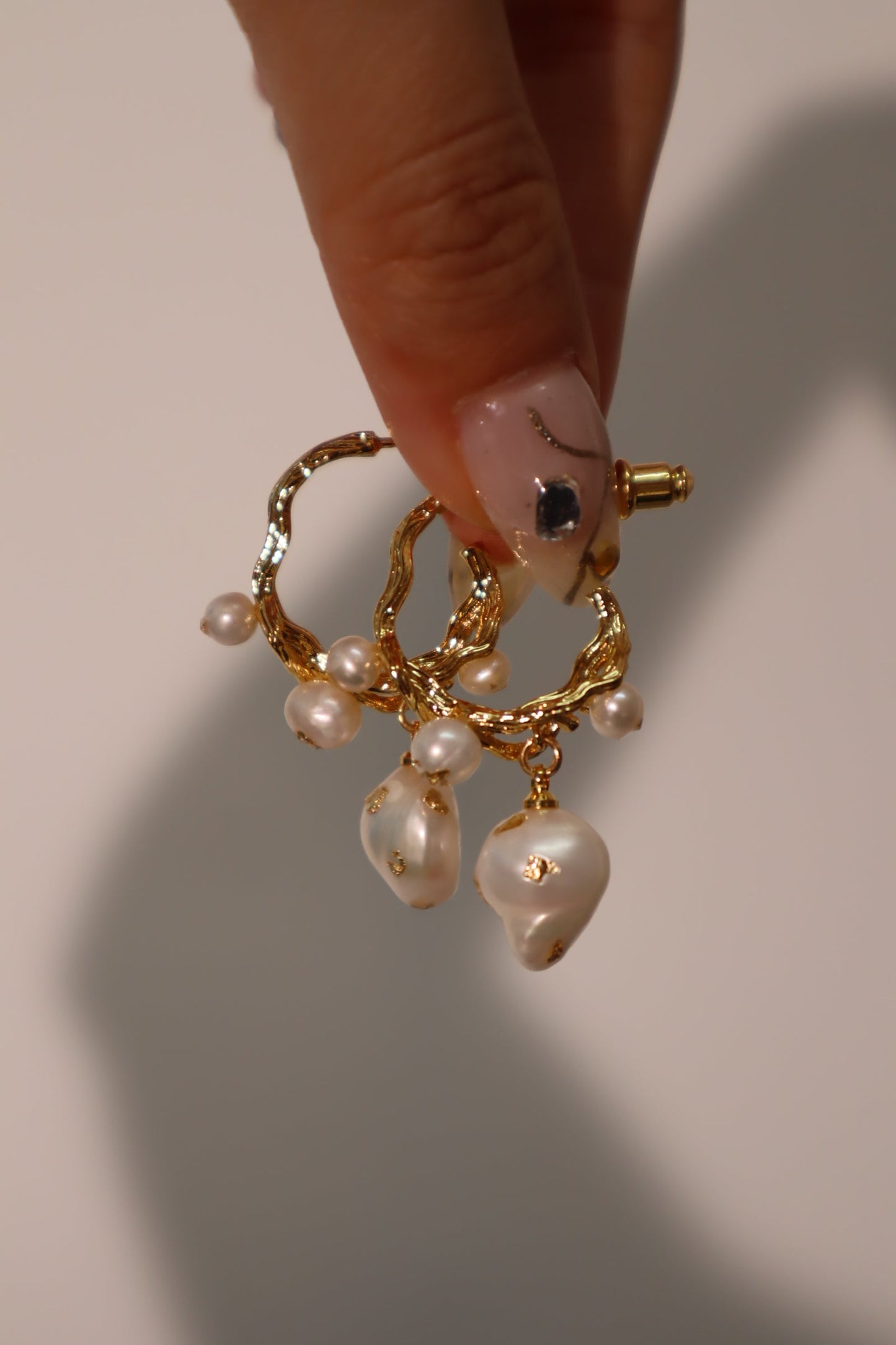 18K Real Gold Foil Pearl Hoop Earrings