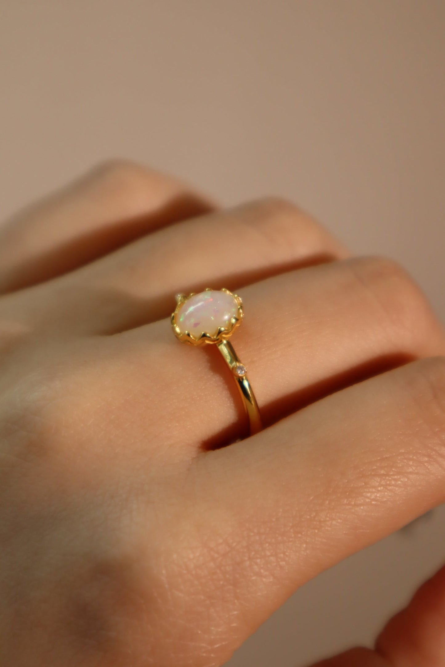 24K Gold Vermeil White Opal Ring