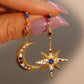 18K Gold Vermeil Moon Star Color Gem Earrings