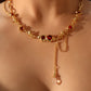 18K Real Gold Plated Red Gem Twist Necklace