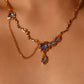 18K Real Gold Plated Deep Blue Moonstone Dangle Necklace