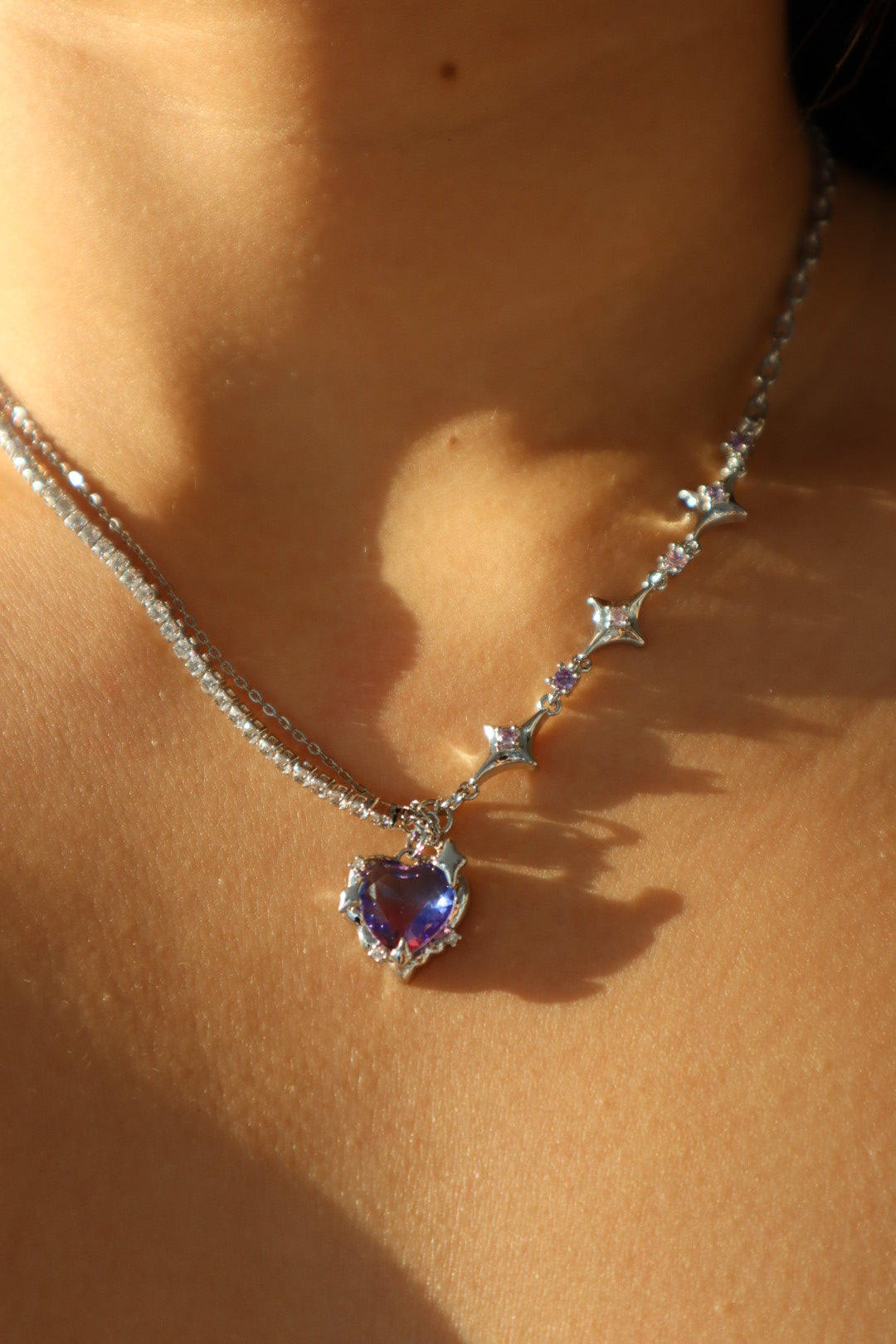 Platinum Plated Gradient Heart Necklace