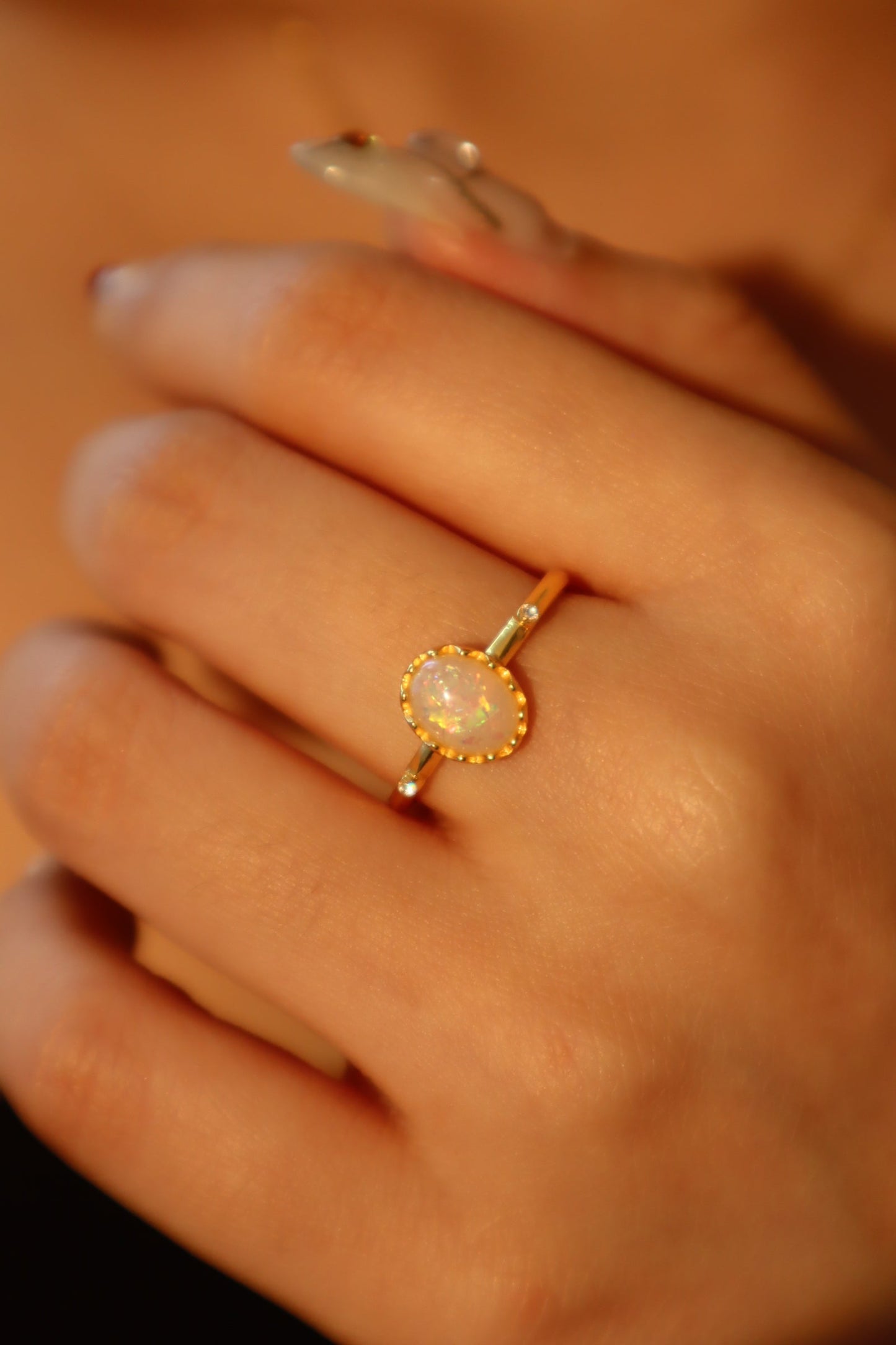 24K Gold Vermeil White Opal Ring