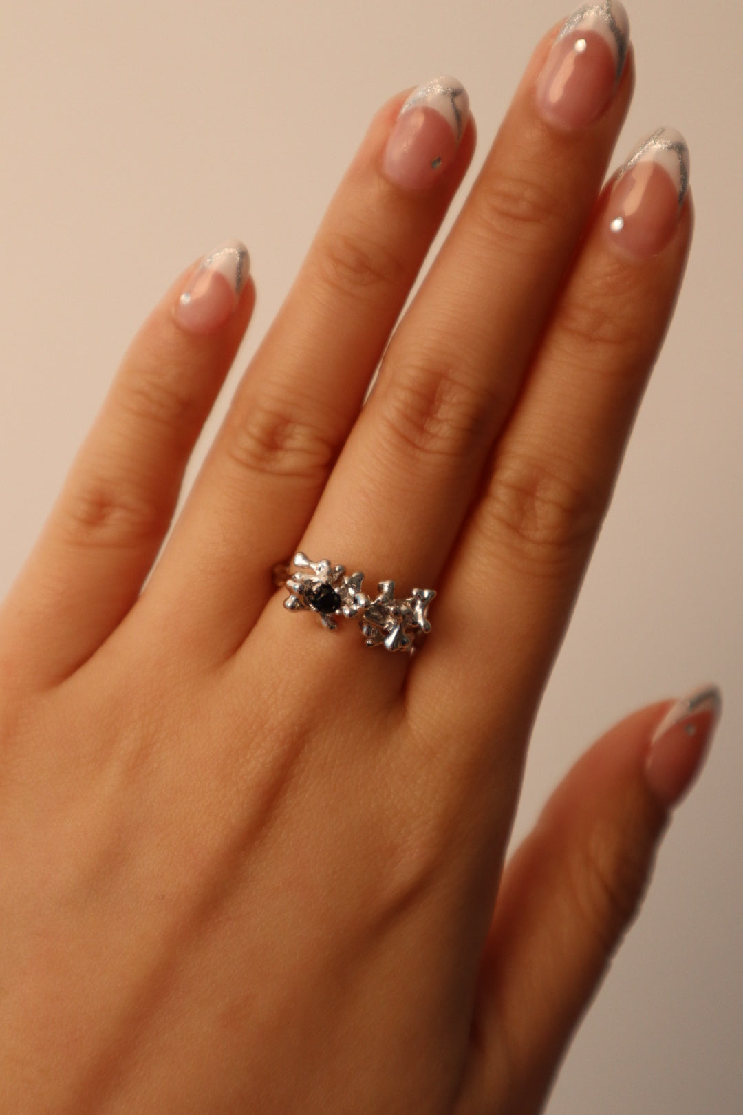 Black Gem Blossom Ring