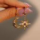 18K Gold Vermeil Moon Star Color Gem Earrings