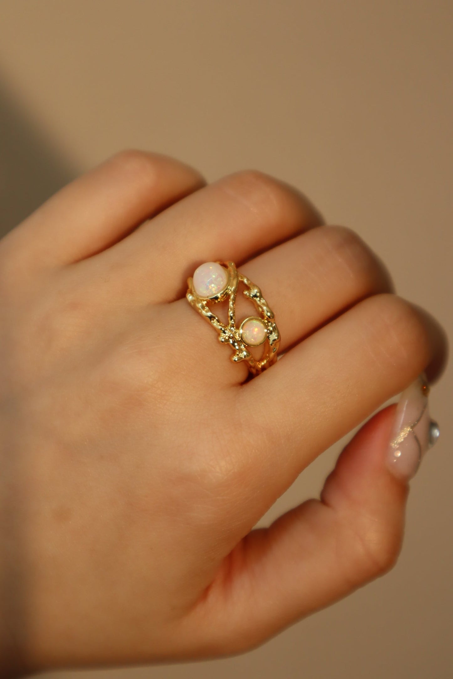 18K Real Gold Plated White Opal Crown Ring