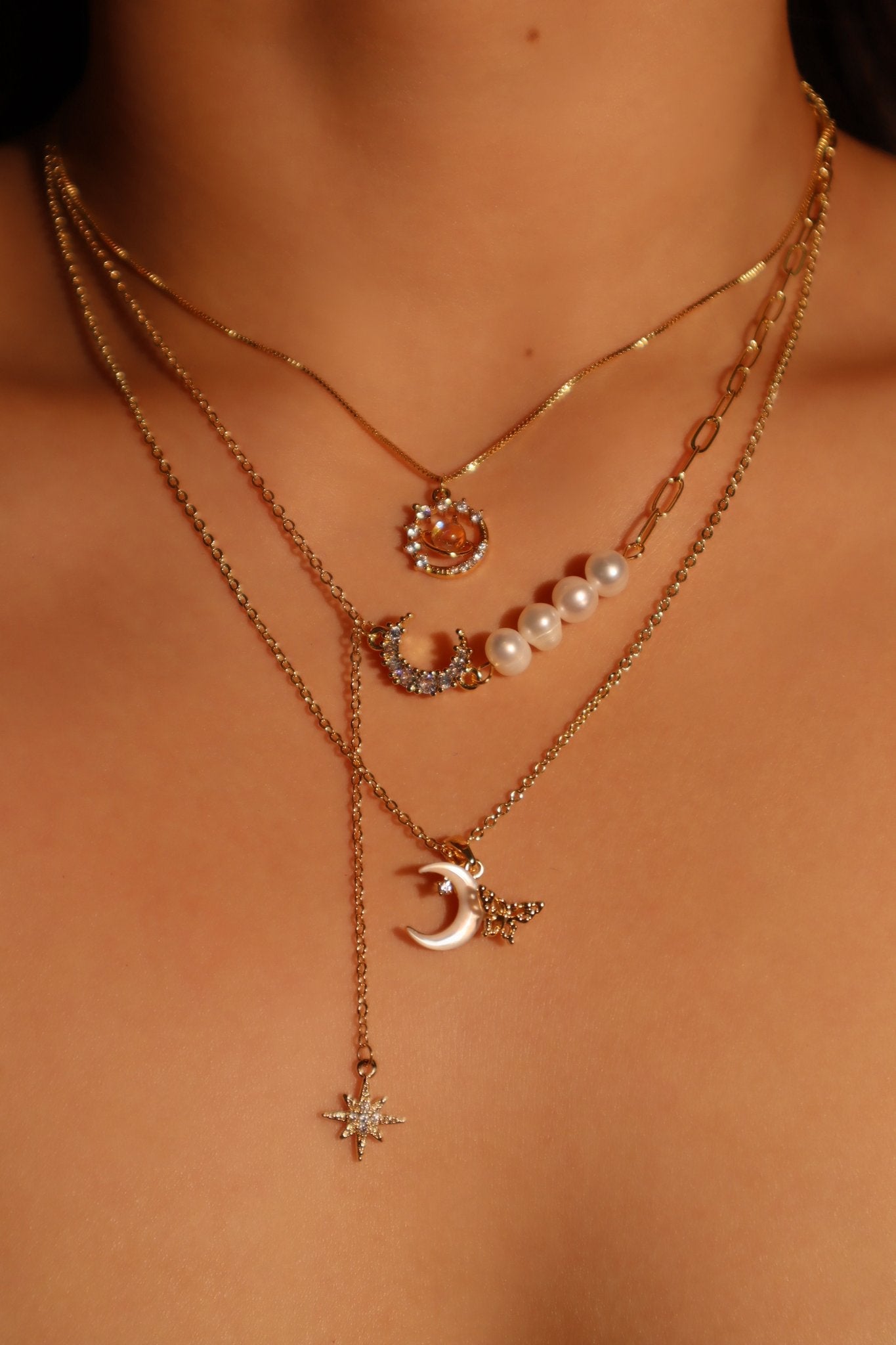 Starry Moonstone Necklace Trio Bundle